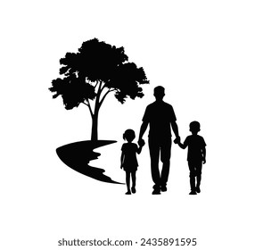 A collection of families holding hands Silhouette vector illustration on a white background