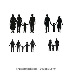 A collection of families holding hands Silhouette vector illustration on a white background