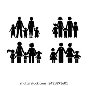 A collection of families holding hands Silhouette vector illustration on a white background