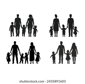 A collection of families holding hands Silhouette vector illustration on a white background