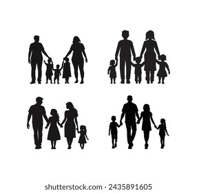 A collection of families holding hands Silhouette vector illustration on a white background