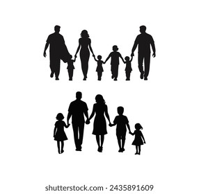 A collection of families holding hands Silhouette vector illustration on a white background