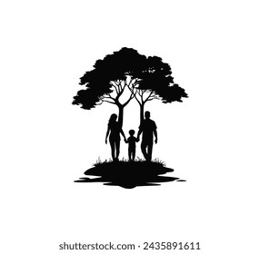 A collection of families holding hands Silhouette vector illustration on a white background