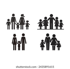 A collection of families holding hands Silhouette vector illustration on a white background