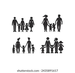 A collection of families holding hands Silhouette vector illustration on a white background