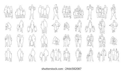 Collection of families, parents and children, outline