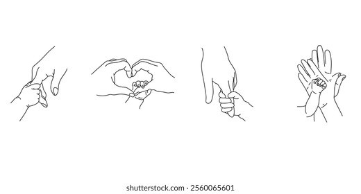 Collection of Family Hand Gestures in Minimalistic Line Art - Baby