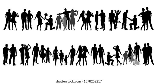 Collection of family silhouettes. Set of silhouettes of different people isolated on white background. Vector illustration