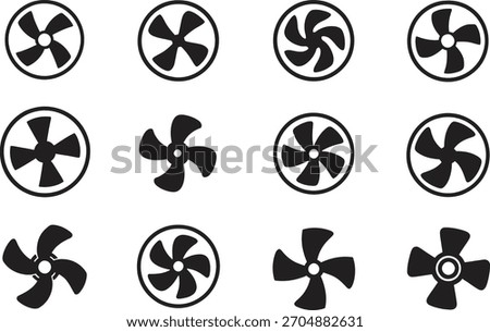 Collection of Fan Blade Icons Vector Illustration in Black and White