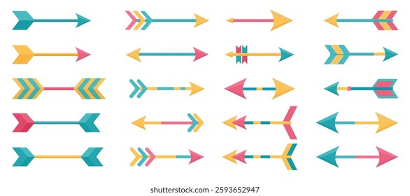 Collection of fancy colored arrows with different designs on a white background