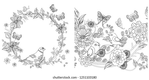 collection of fancy floral pattern for your coloring book 