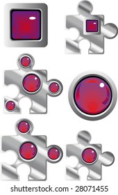 collection of fancy puzzle glass look web buttons in red and purple