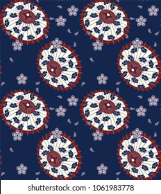 Collection of fans seamless pattern vector. Colorful backdrop with Japanese umbrella. Illustration with asian traditional accessories, hand drawn background. Decorative wallpaper, good for printing