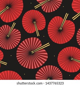 Collection of fans seamless pattern vector. Colorful overlapping backdrop. Illustration with asian traditional accessories, hand drawn background. Decorative wallpaper, good for printing