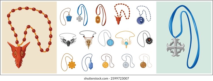A collection of fantasy amulet and necklace icons