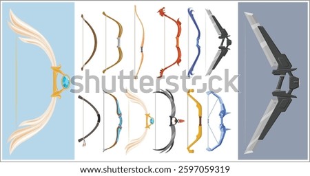 A collection of fantasy bow weapon icons