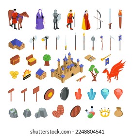 A collection of Fantasy Elements illustrations on a white background with isometric style.