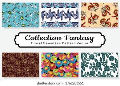 Collection Fantasy. Floral Seamless Patterns. Vector