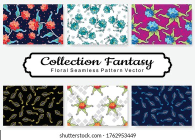 Collection Fantasy. Floral Seamless Patterns. Vector