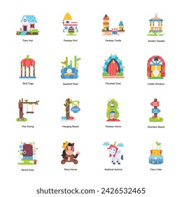 Collection of Fantasy Life Flat Icons 

