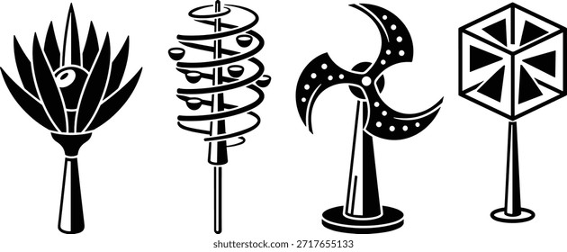 Collection with fantasy objects such as the lotus, swirl, scythe and cube vector. Decoration items and fantasy isolated objects.