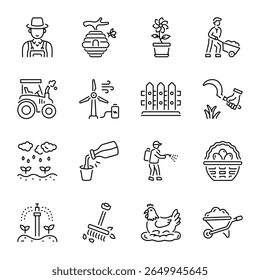 Collection of Farm and Agriculture Line Icons 

