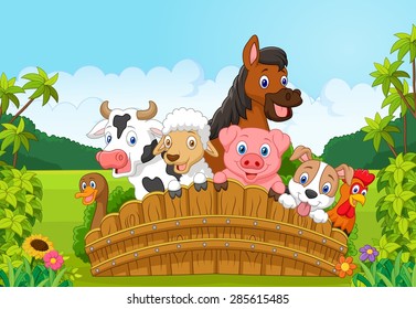 Collection farm animals in the forest