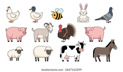 Collection of Farm Animals and Insects Featuring Farm Animals