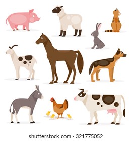 A collection of farm animals on the white background