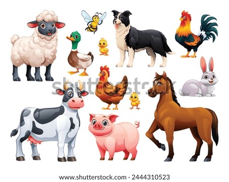 Collection of farm animals. Vector cartoon illustration