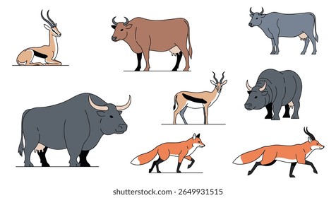 Coleção de animais de fazenda e criaturas selvagens ilustração de arte digital