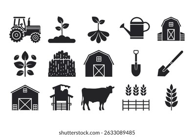 Coleção de Ícones de Farm em Estilo de Silhueta Simples