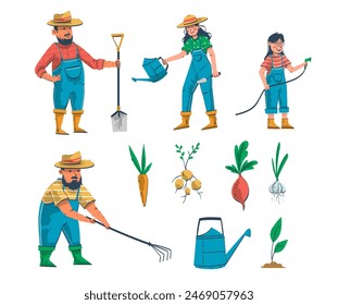 collection of farmers. vector hand draw illustration.
