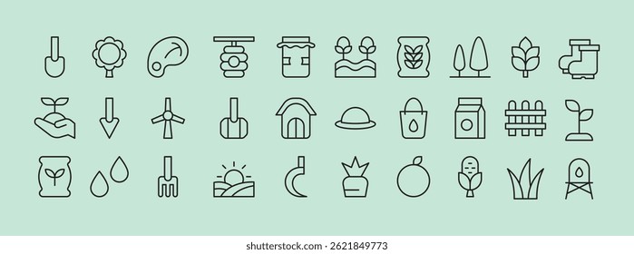 Collection of Farming Icons Representing Various Agricultural Symbols and Geometric Shapes for Nature Themed Designs and Illustrations