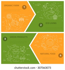 Collection of farming illustrations with different agricultural symbols.Great linear style conceptual banner template.
