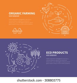 Collection of farming illustrations with different agricultural symbols. Banner design for farming company or agricultural industry.
