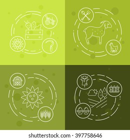 Collection of farming illustrations with different agricultural symbols. Farming flyers and banners. Agricultural series.
