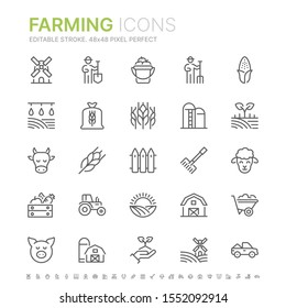 Collection of farming related line icons. 48x48 Pixel Perfect. Editable stroke