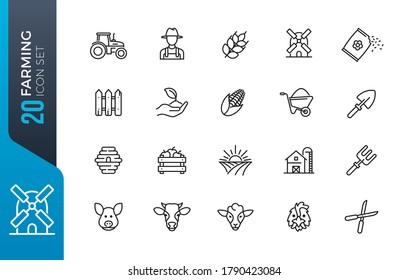 Kollektion von Agrarleitungs-Symbolen. Kollektion von Symbolen in einer Übersicht. Einfache Vektorgrafik.