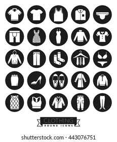 Collection of fashion and clothing vector icons in black circles