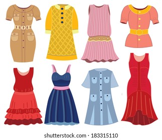 Collection Fashion Dresses Stock Vector (Royalty Free) 183315110 ...