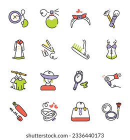 Collection of Fashion Equipment Hand Drawn Icons 

