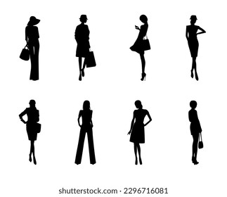 Collection of Fashion stylish women silhouettes. Vector illustration