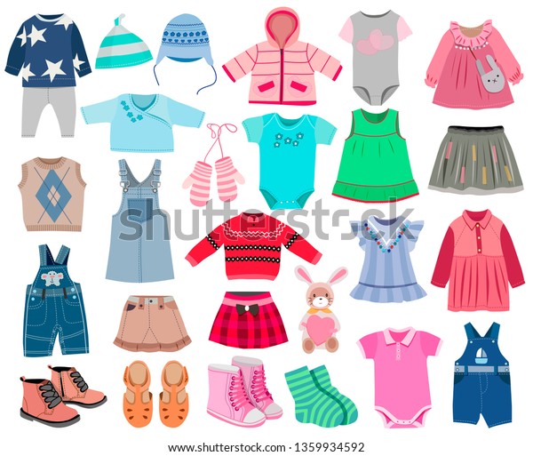 Collection Fashionable Childrens Clothing Isolated On Stock Vector ...