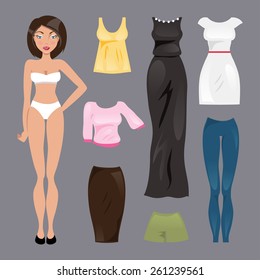 Collection of fashionable clothes for paper dolls