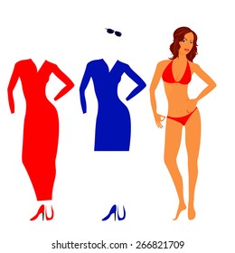 Collection of fashionable clothes for paper dolls