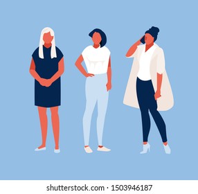 Collection of fashionable girls in a minimalist flat style. Vector illustration
