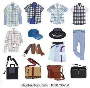collection of fashionable men's clothing (vector illustration)