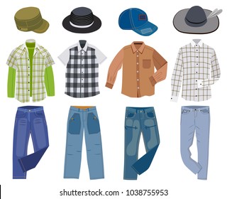 Collection of fashionable men's clothing (vector illustration)