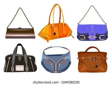 Collection of fashionable women's bags isolated on white (vector illustration)